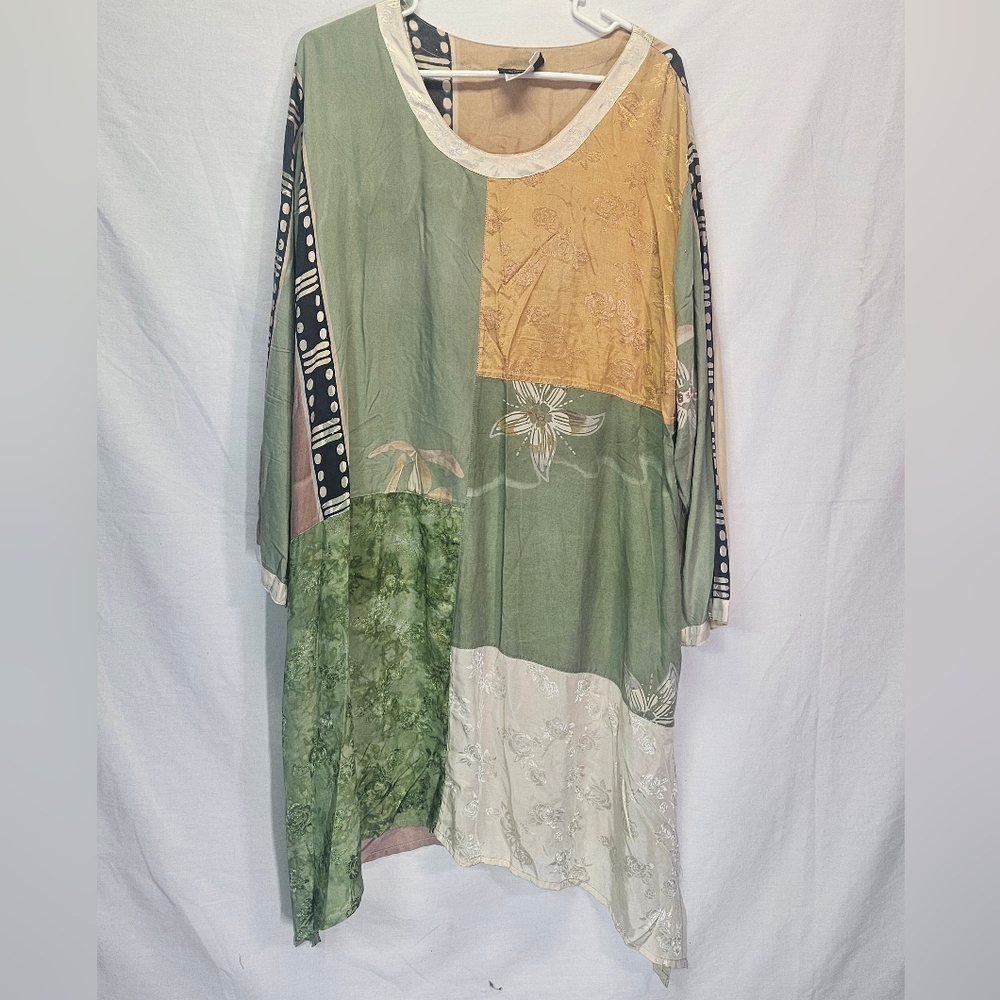Simple People Patchwork Green and Yellow Women's Boho Dress